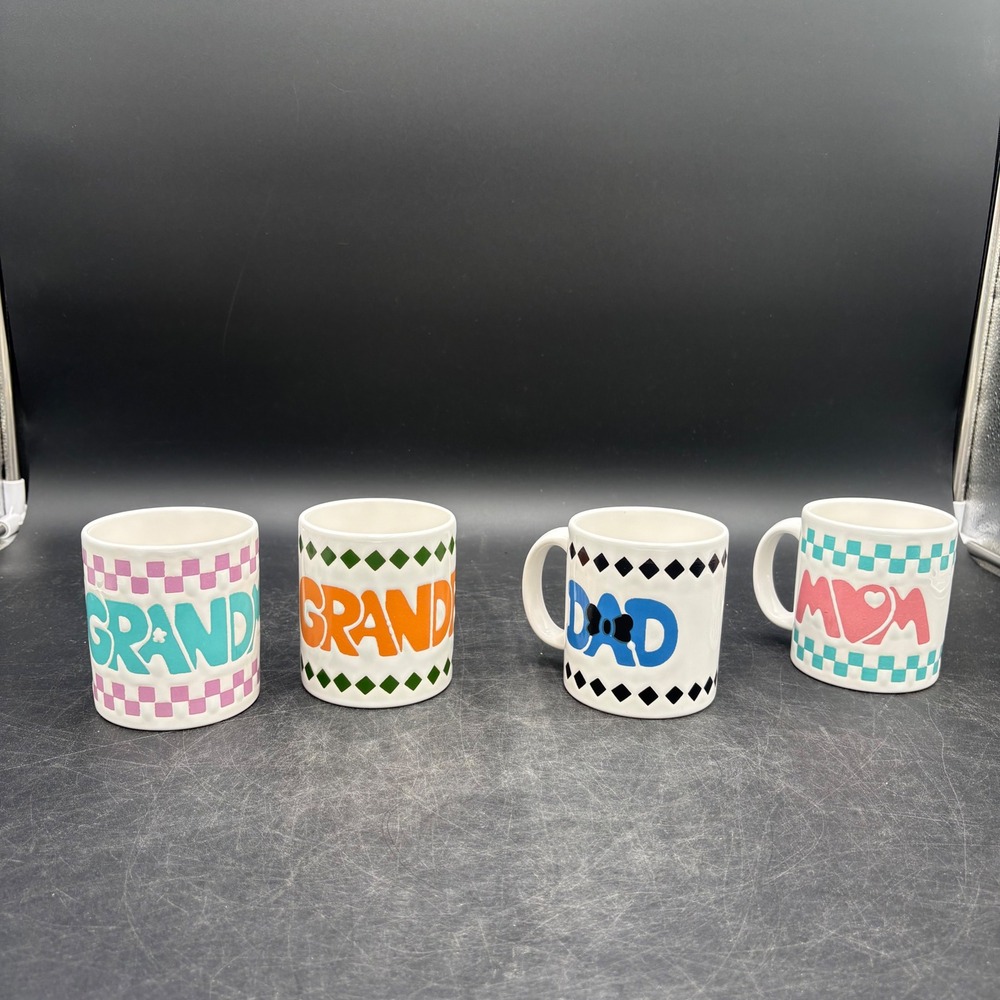 Vintage Waechtersbach West Germany Mug Set Mom Dad Grandma Grandpa 4pc Ceramic